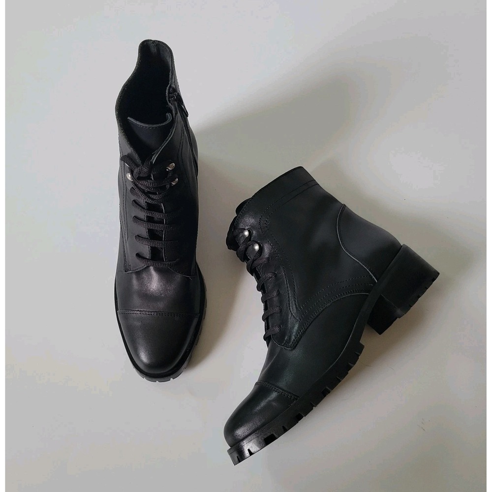 Andre Assous Farah‎ Genuine Leather Combat Boots 7 Black Lace Up Biker Moto
